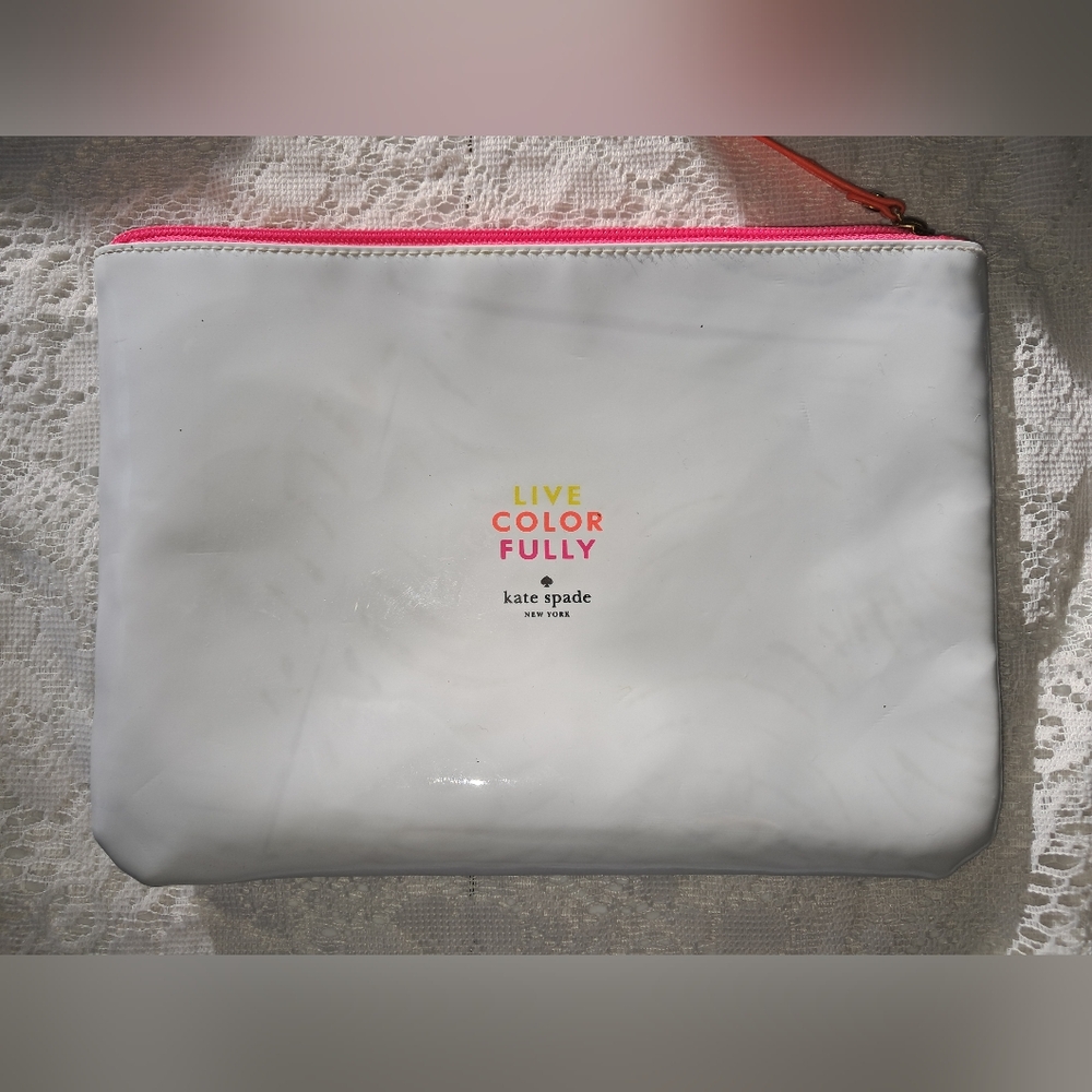 Kate Spade White Clutch Bag Like NEW Travel Cosmetics Makeup Pouch